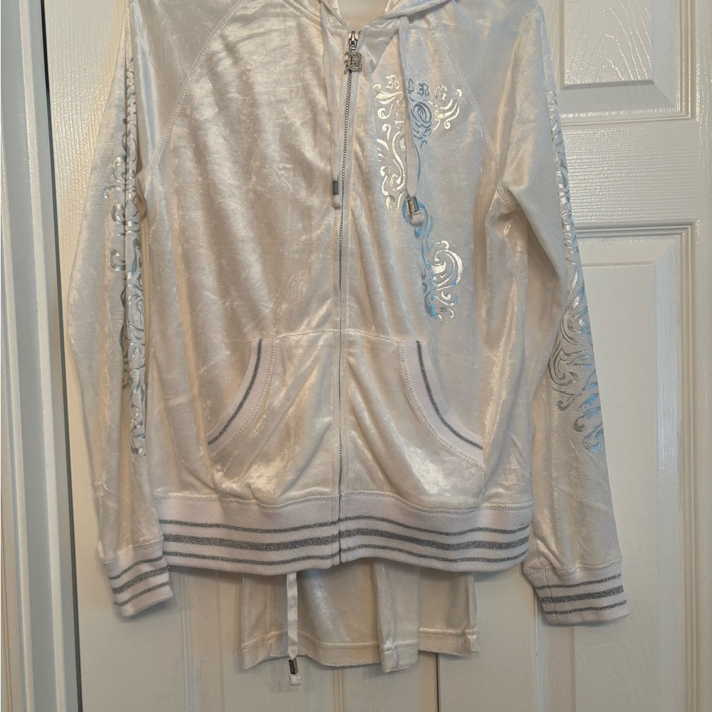 BCBG Metallic Silver Hoodie Jacket and pants
